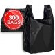T-shirt bag (300 pieces in a pack) (black) (11.5" x 6.5" x 22") - Black plastic bag (solid color) - Grocery, shopping bag, restaurant