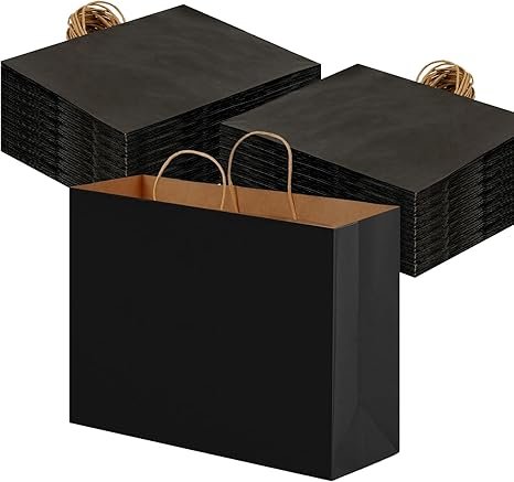OUTUXED 110pcs 16x6x12 Inch Black Paper Bags with Handles, Kraft Large Paper Gift Bags Bulk for Shopping, Birthday, Wedding, Merchandise, Business and Party