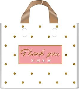 Thank You Bags - 50 Pack Plastic Bags for Small Business, Retail, Parties & Favors (Polka Dot, Medium 12"x14")