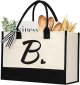 Initial Canvas Tote Bag, Personalized Beach Jute Bag Present for Women Holiday,Friends Birthday Gift,Wedding, New Year