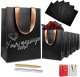 Anavego 6 First-Class Black Gift Bags with Metallic Markers for Personalization & Tissue Paper. Medium Size 8x10″. Matte & Sturdy. Handles from Gold Satin. Birthday Bags Set for Women & Men