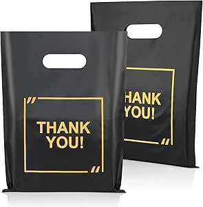 50 Pack Die Cut Plastic Shopping Bags with Thank You Logo 9x12 Merchandise Bags Extra Thick Glossy and Shopping Bags for Retail,Boutique Bags with Handles for Merchandise, Gifts, Trade Shows