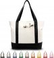 TOPDesign 1 | 3 | 6 | 30 Pack Canvas Tote Bag with an External Pocket, Reusable Grocery Shopping Bag, Top Zipper Closure, Daily Essentials (Black/Natural Pack of 1)