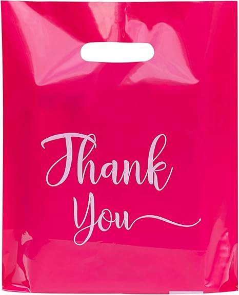 Thank You Bags, 100 Pack Bulk Plastic, Merchandise Bags for Packaging Products, Die Cut Shopping Bags for Small Business, Boutique Bags for Retail Wholesale (Small(9"x12"), Pink)