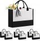 personalized classic canvas tote bags (black and white), with internal zipper pockets for grocery use. DIY gift suitable for weddings, birthdays, beaches. Perfect gift for ladies, mothers, teachers, friends.