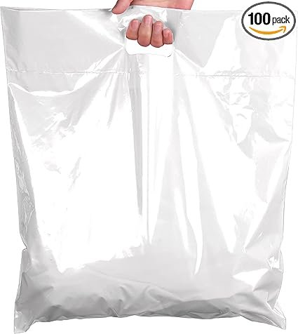 Plastic Shopping Bags for Small Business | 16x18 Extra Large Merchandise Bags | Boutique Bags | Big Retail Bags with Handles | Bolsas de Plastico para Negocio