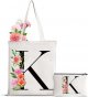 Letter Initial Canvas Tote Bag Personalized Present Bag Gift for Mother's Day Bridesmaids Bride Birthday Wedding