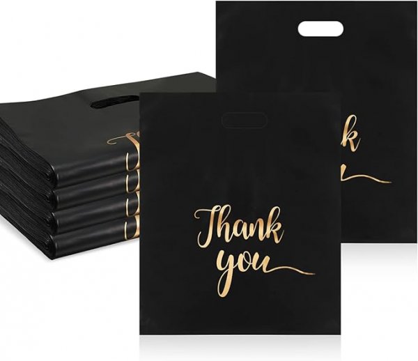 Sabary 200 Pcs 16 x 18 Inch Thank You Merchandise Bags Retail Shopping Reusable Plastic Boutique Bags with Die Cut Handles Thank You Gift Bag for Goodie, Stores, Party, Boutique, Business