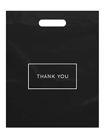 Purple Q Crafts Die Cut Plastic Shopping Bags with Thank You Logo 12" x 15" Boutique Bags with Handles 100 Pack for Merchandise, Gifts, Trade Shows and More