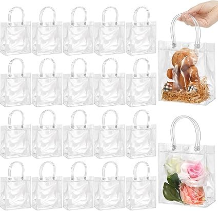 ProSuites 20 Pack Clear Plastic Gift Bags for Wedding Favors, Party Favor Bags Small 10.6×5.9×2.0 Inches - Premium Quality, Bulk Packaging Included (Crystal Clear)